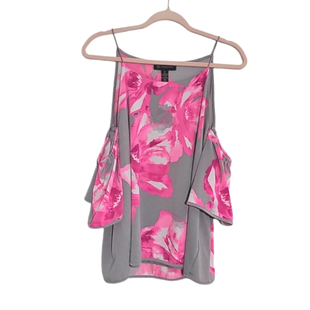 INC International Concepts Floral Top X-Large Women Gray Pink Cold Shoulder